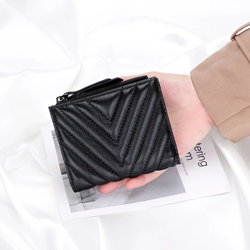 Short Sheepskin Purse Ladies Leather Folding Card Wallets Multiple Card Slots Coin Purses for Women Luxury Wallet Portfel Damski