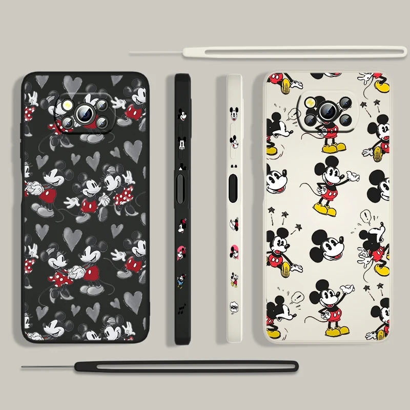 

Mickey Mouse Minnie For Xiaomi Poco X3 Pro NFC F3 GT M3 M4 C3 X2 Mi 11T 10T Pro Lite 5G Liquid Left Rope Phone Case Capa Cover