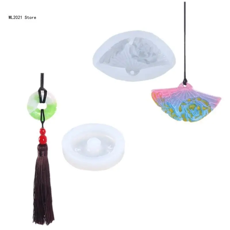 

Набор из 2 складных вентиляторов, Нефритовая искусственная эпоксидная смола, ожерелье, украшения, инструменты, сделай сам, рукоделие, форма