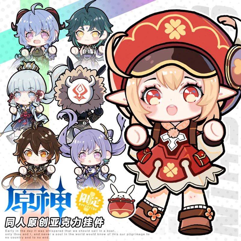 

Anime Genshin Impact Klee Zhong li Keqing Cute Cosplay Acrylic Keychain Bags Pendant Toys Prop Xmas Hallowmas Gift Size 10cm