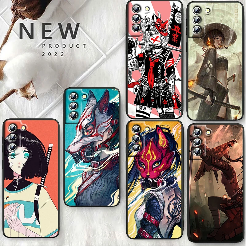 

Anime girl samurai Phone Case For Samsung S23 S22 S21 S20 S10 S8 Note 20 A9 A73 A71 A53 A33 Ultra Plus FE Black