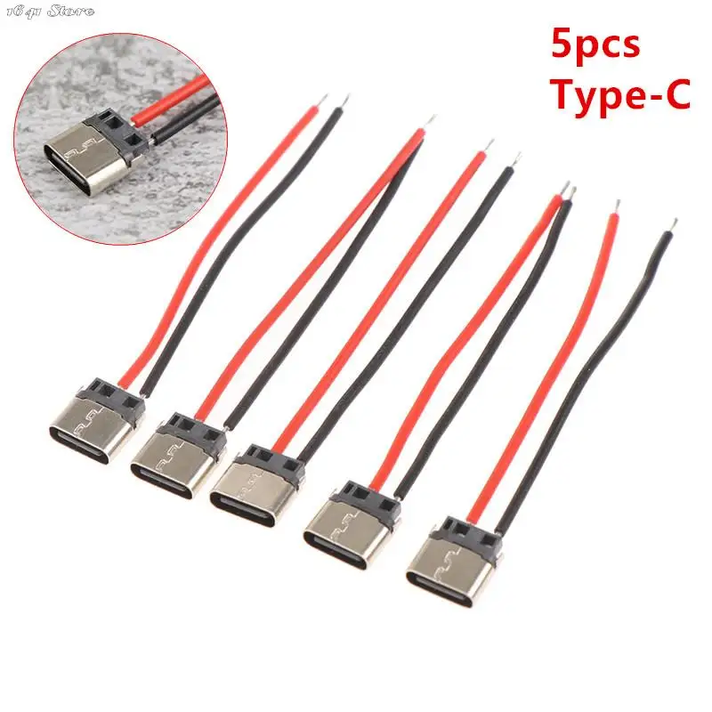 

5pcs Type-C 2pin Soldered Female Base W/ Wire Typec Female Socket For Mobile Phone Charging Type -c Port Charging Interface Jack