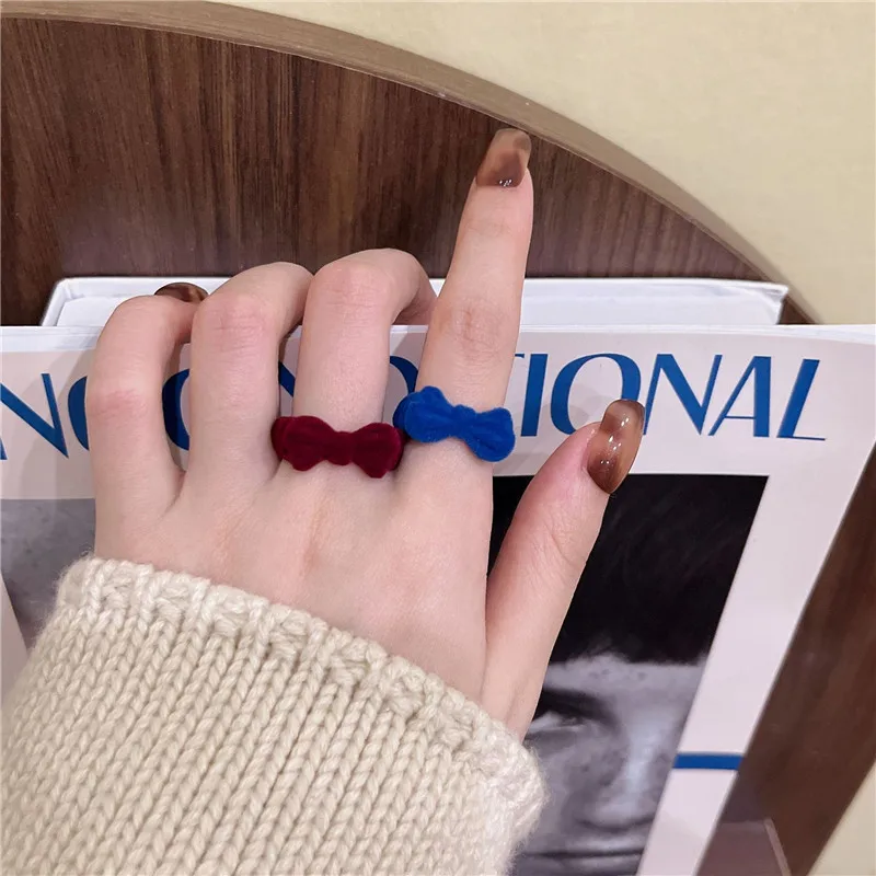 

Korean Style Plush Bow Open Ring For Women Girls Cute New Trendy Winter Vintage Finger Rings Party Jewelry Gifts