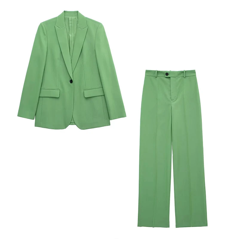 2023 New Office Ladies Suit  Fashion Solid Color Two Pieces Set V-Neck Long Sleeve Chic Blazer+ Wide Leg Pants Spring and Autumn