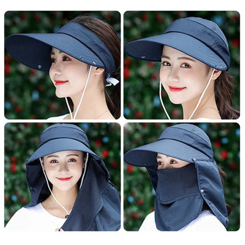 Шляпа от солнца Женская большая летняя уличная Солнцезащитная шапка с защитой