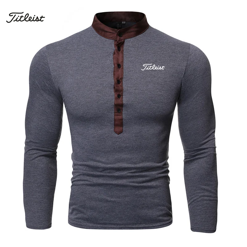 Fashion Golf Euro Size T-shirt Fake Two-piece V-neck Multi Button Long Sleeve Sport Fitness Pure Color Top
