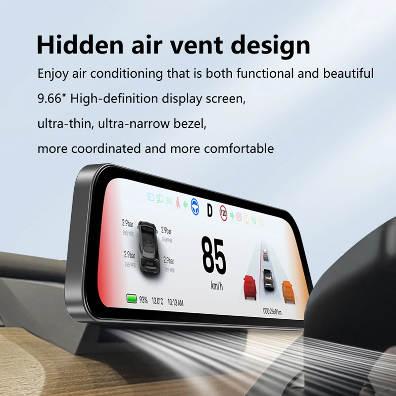 Фото Новый 9,66-дюймовый беспроводной дисплей CarPlay и Android Auto для Tesla Model Y Juniper и Model 3 Highland, умная приборная панель. №2