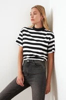 striped basic sheer neckline knitted t shirt womens 2021 outfit fashion quality summer spring t shirt new casual tops women