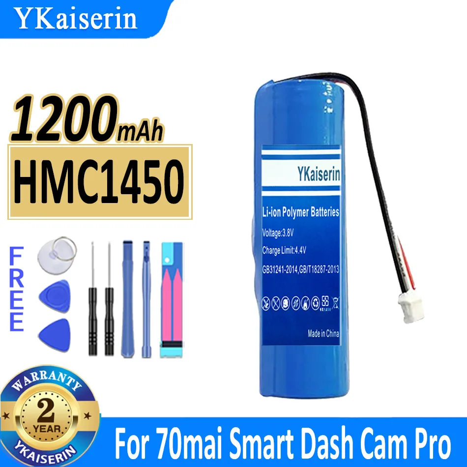 

YKaiserin New Battery for 70mai Dash Cam Pro HMC1450 Accumulator 1200mAh Replacement Batterie 3-wire Plug 14*50mm battery