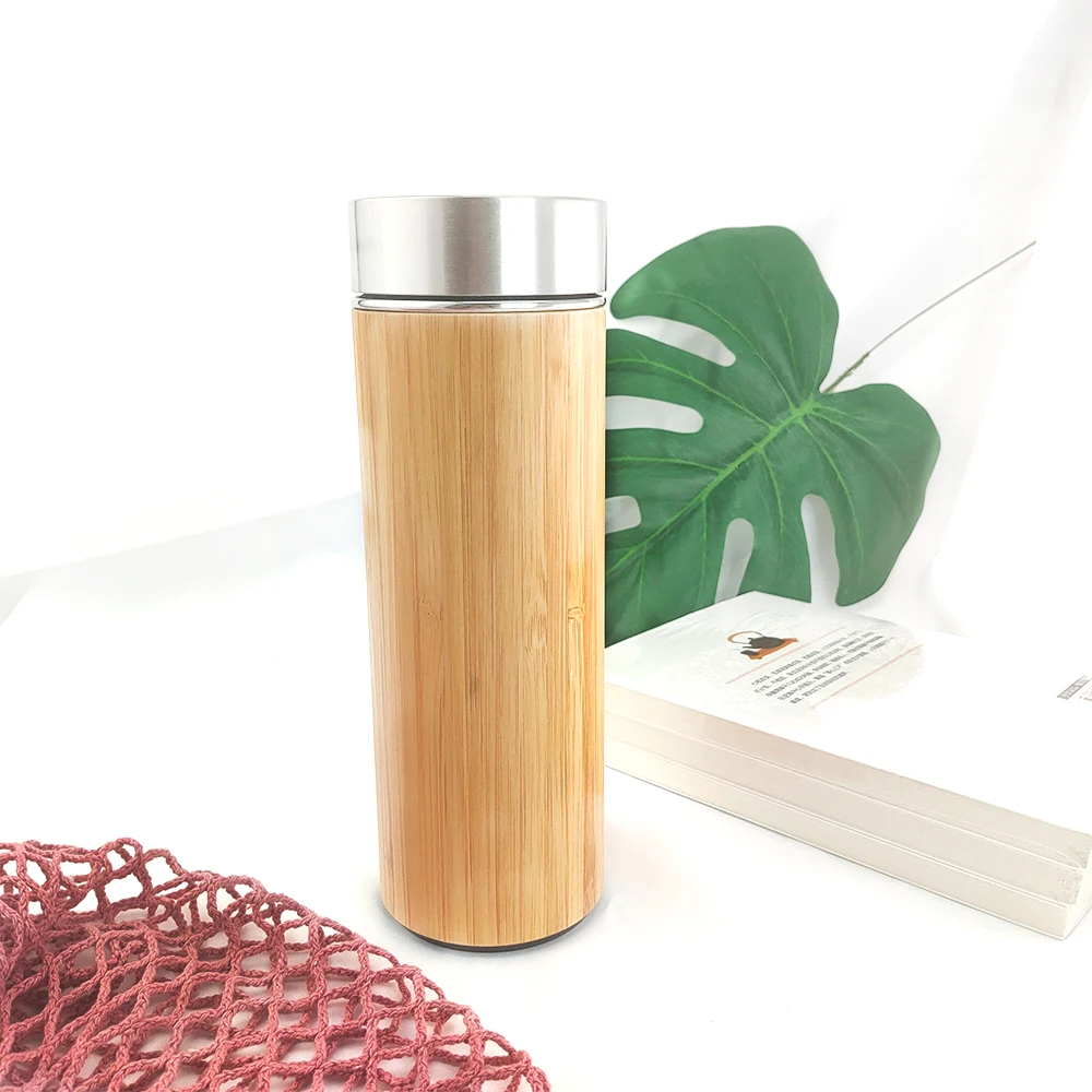 

1 PCS Natural Bamboo Tumbler 450ml Stainless Steel Liner Thermos Bottle Vacuum Flasks Insulated Bottles Bamboo Cup For Tea