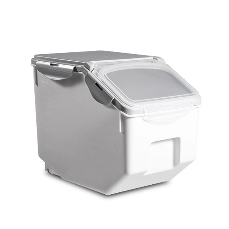 

10Kg Rice Storage Box with Seal Locking Lid Food Sealed Grain Container Portable Organizer for Kitchen Utensils-Grey