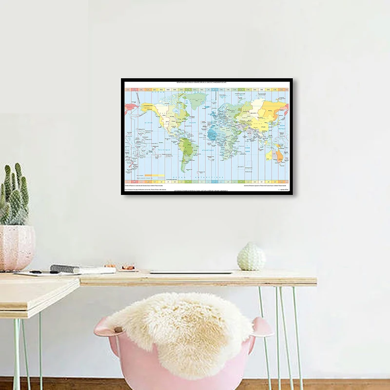 59x42 см, складная маленькая карта мира с распылителем во французском часовом поясе, принты для школьной фотосъемки, декор для школы
