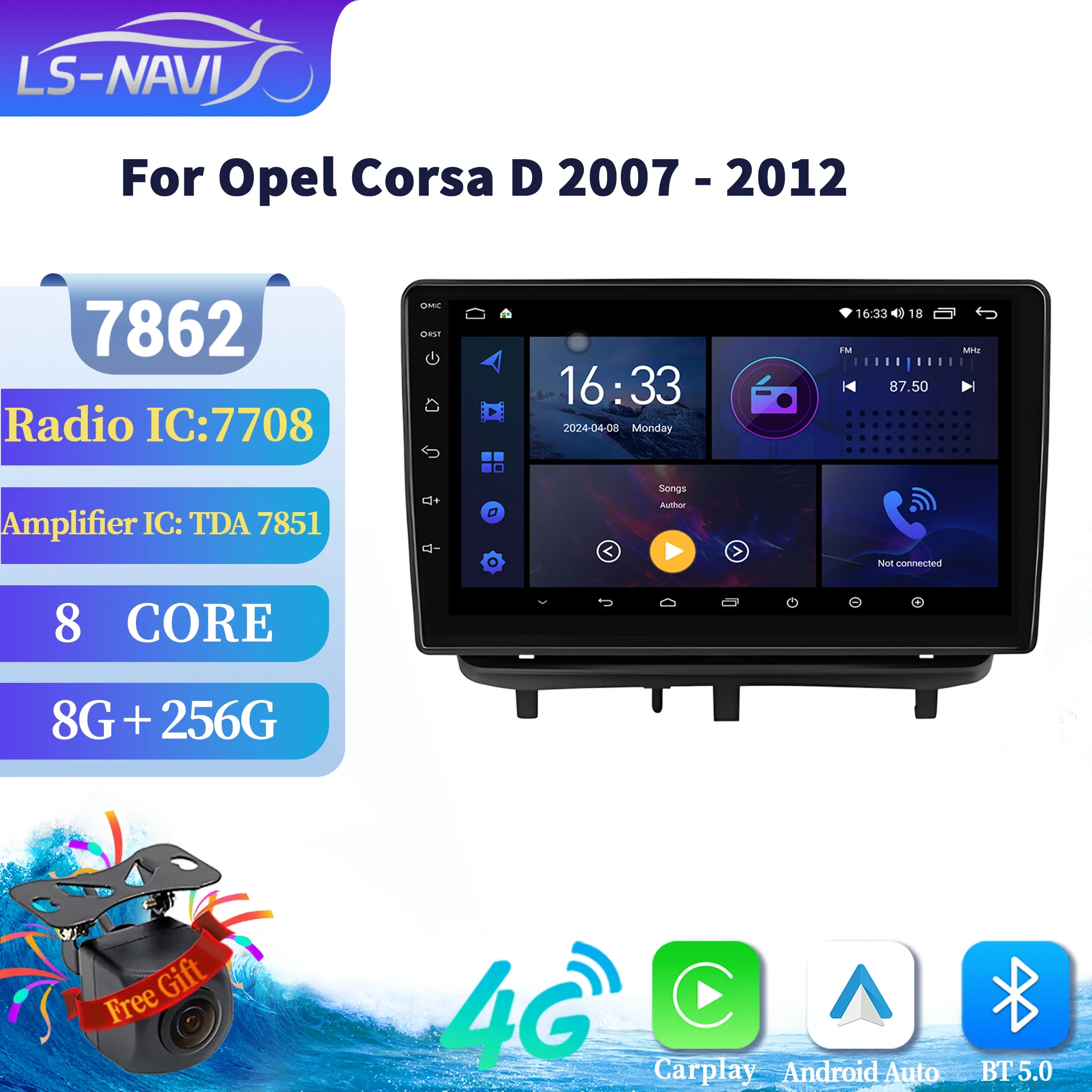 Фото Android 14 для Opel Corsa D 2007-2012 авторадио автомобильный стерео радиоплеер навигация мультимедиа 7862 8 + 256 сенсорный 2K QLED экран №1