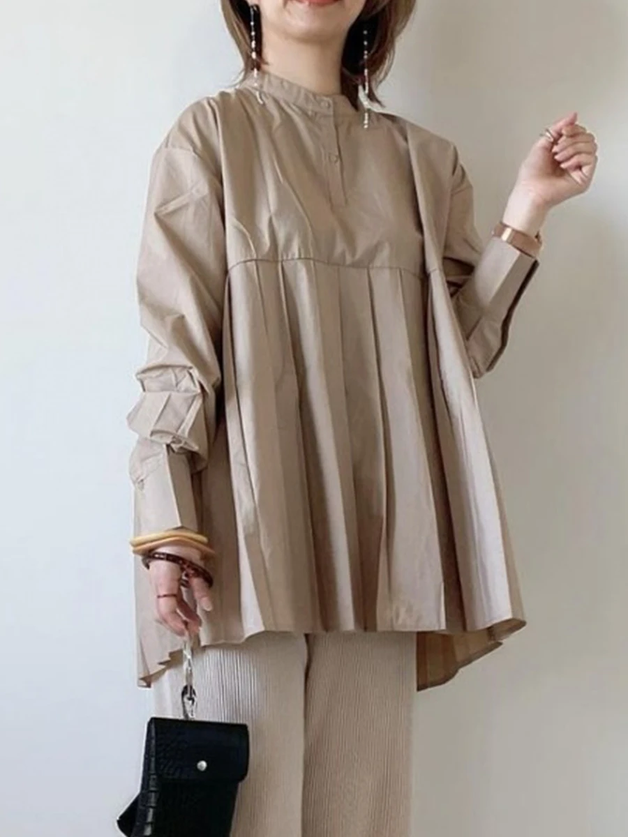 

Женская блузка с воротником-стойкой и длинным рукавом, в стиле пэчворк