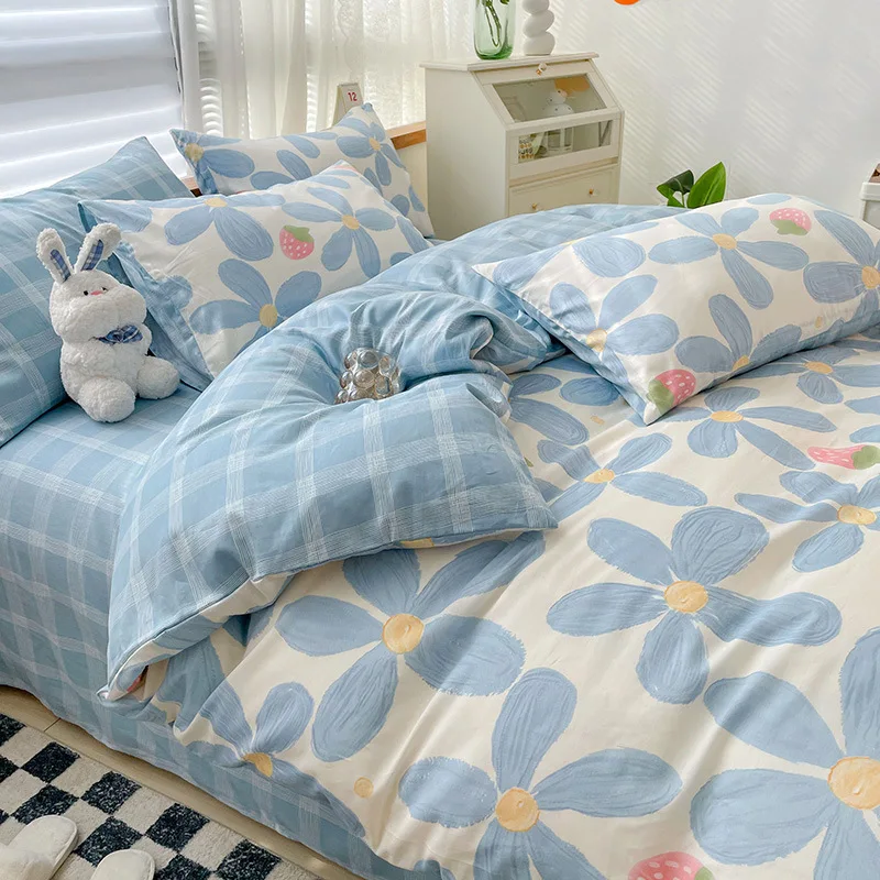

Plaid Print Bedding Cute Cartoon Bed Sheet Set Full Size Bed Sheet Set Aesthetic Bed Sets with Pillows Luxury Bedding