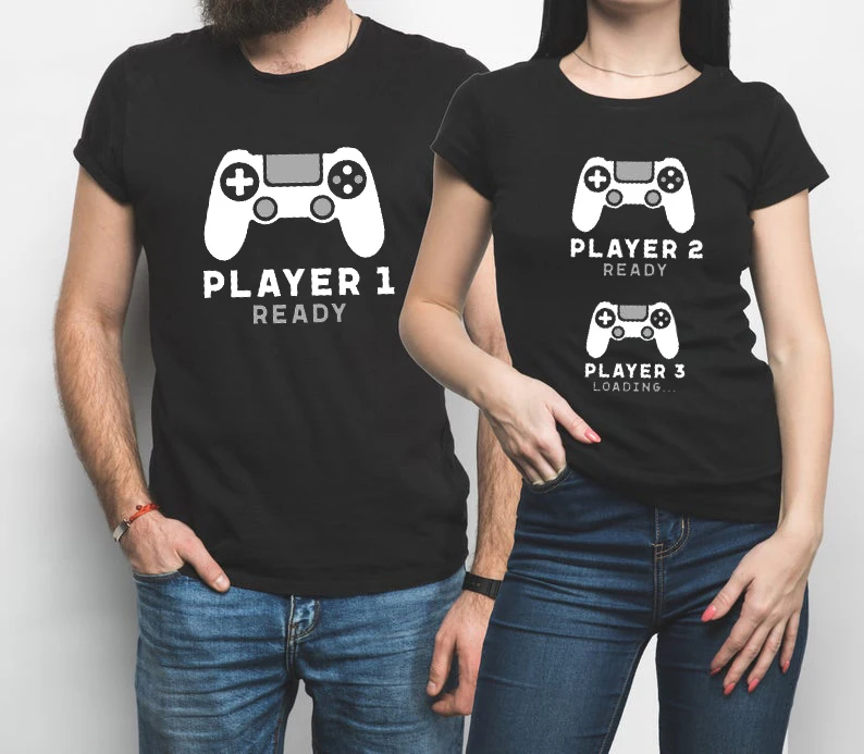 

Player 1 Player 2 Shirts Women Couple Tshirt Pregnancy Tops Funny Couples Tee Matching Graphic Tees Women Summer Print 2022 XL