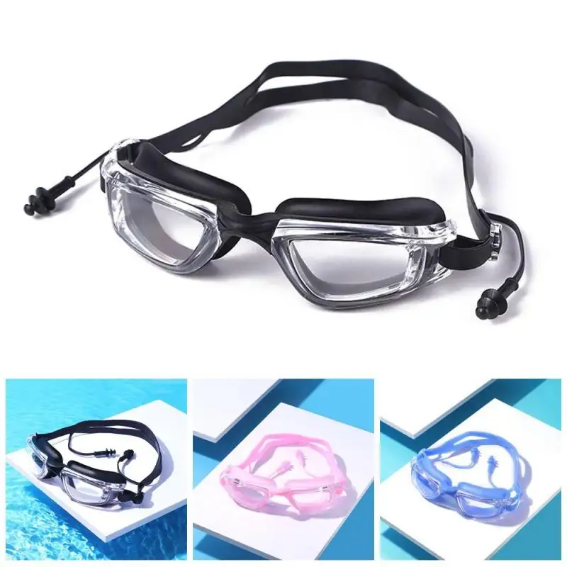 

Professional Adult Swimming Goggles Waterproof Anti-fog UV Protection Flat Mirror Diving Goggles with Earplug Swim Eyewear