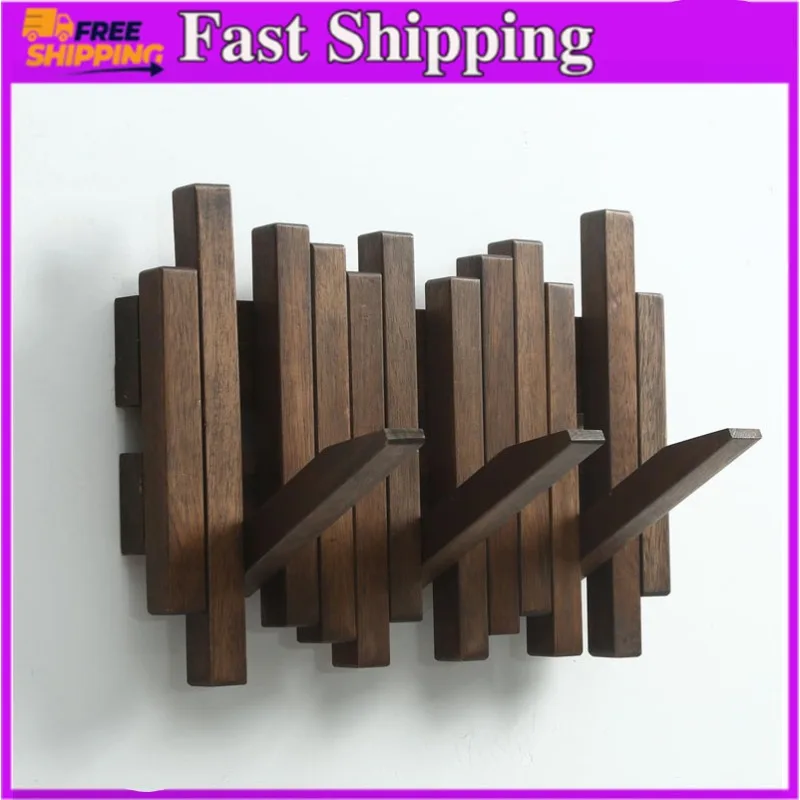 

Natural Wood Wall Mounted Piano Coat Rack| Coat Rack Wall Mount| Flip Down Wall Hook Rack 3 Hooks| Entryway Wall Art Hook