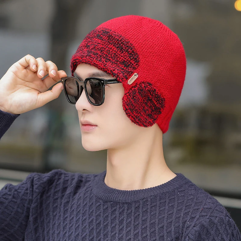 

Men's Caps Winter Keep Ear Warm Beanies Male Knitted Warm Hat Caps for Winter Outdoor Hat Winter Warm Solid Color Fashion