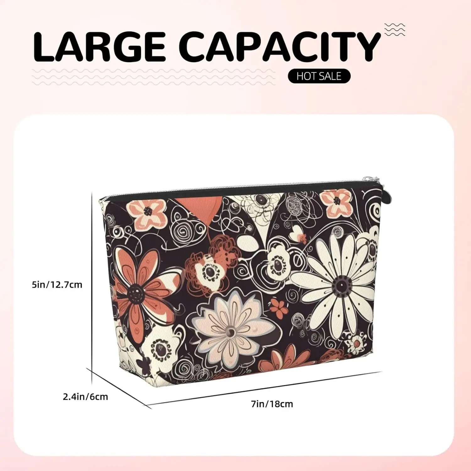 Кожаная дорожная косметичка с цветочным принтом и сердечками