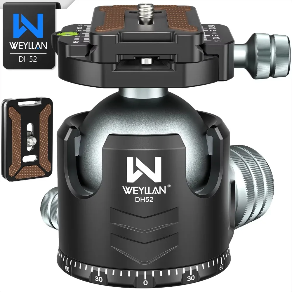 Фото WEYLLAN 52 мм профессиональная головка штатива для DSLR камеры штатив монопод Arca БЫСТРОРАЗЪЕМНАЯ пластина Низкопрофильная шариковая головка Максимальная нагрузка 30 кг №1
