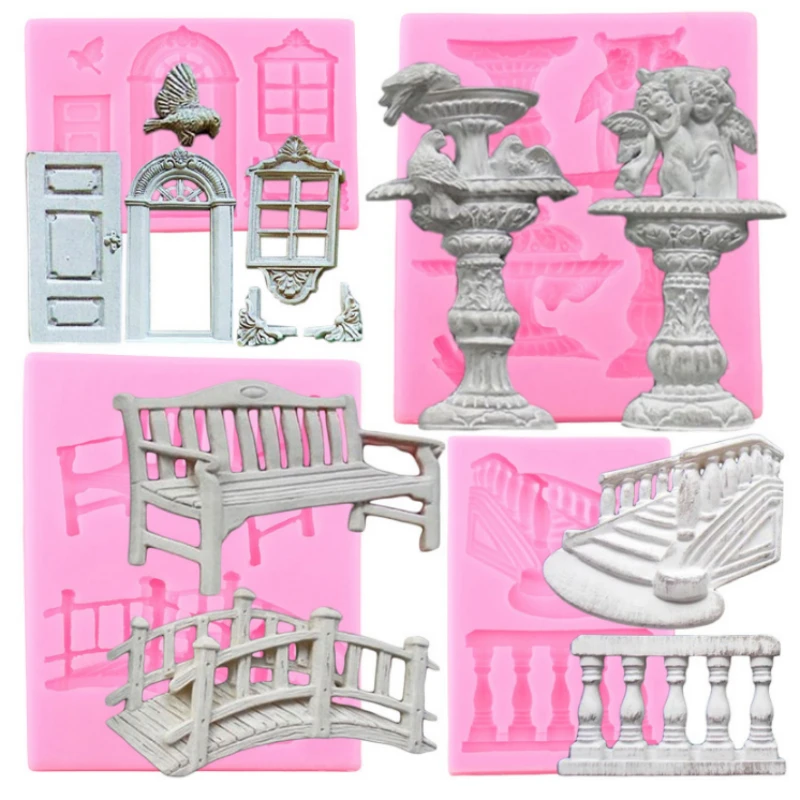 

Garden Fountain Bridge Bench Stairs Fondant Molds Door Window Cake Decorating Silicone Mold Baking Candy Dessert Pastry Tools