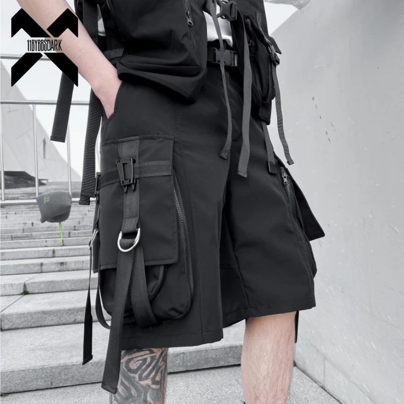 

Men Tactical Cargo Shorts Summer Fashion Functional Pockets Ribbons Shorts Techwear Hip Hop Streetwear Knee Length Pants