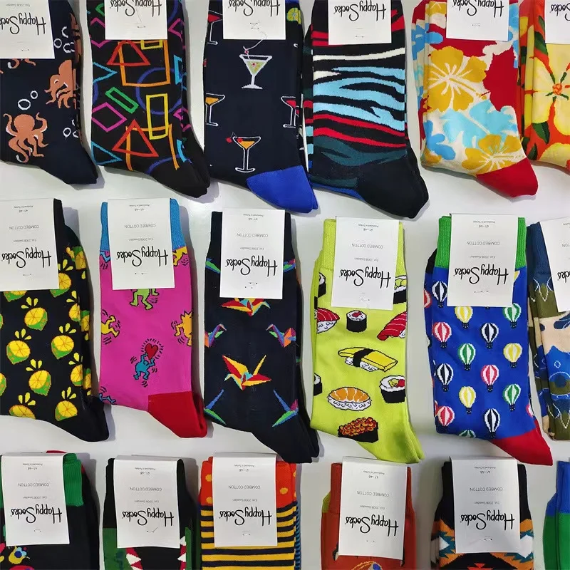 happy socks men's cotton socks four seasons thick middle tube sports socks size 41-46
