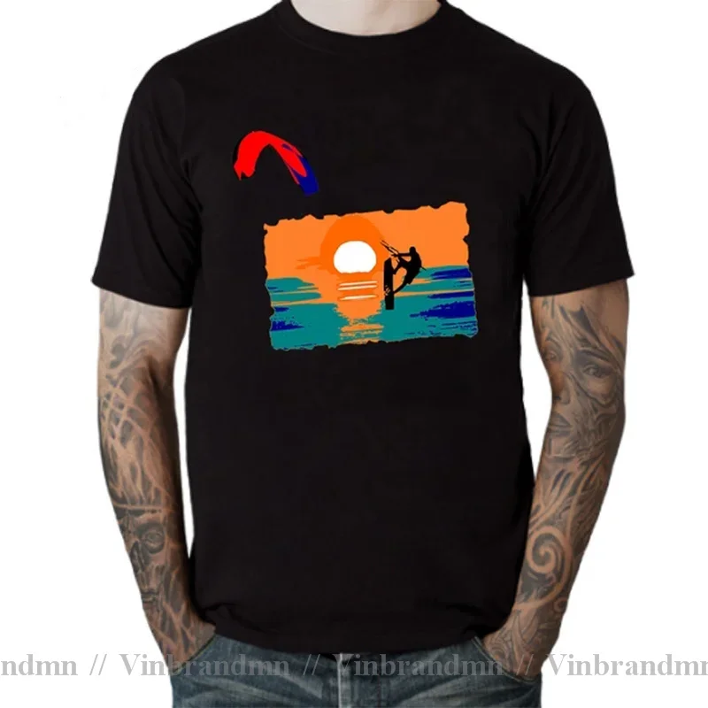 Fashion Retro Windboarding T-shirts Vintage Kitesurf tshirt Windsurf Kite Boarding Kiteboarder T shirt men Windsurfer tee shirts