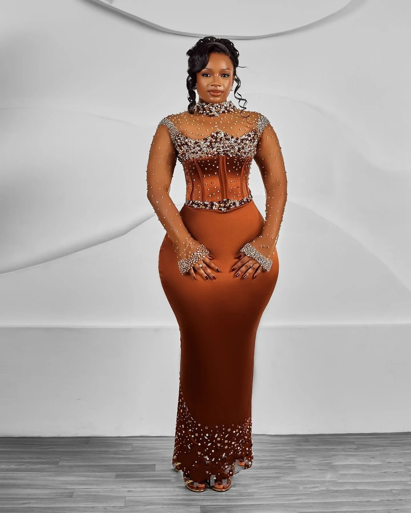 Платье NoEnName_Null оранжевое атласное макси