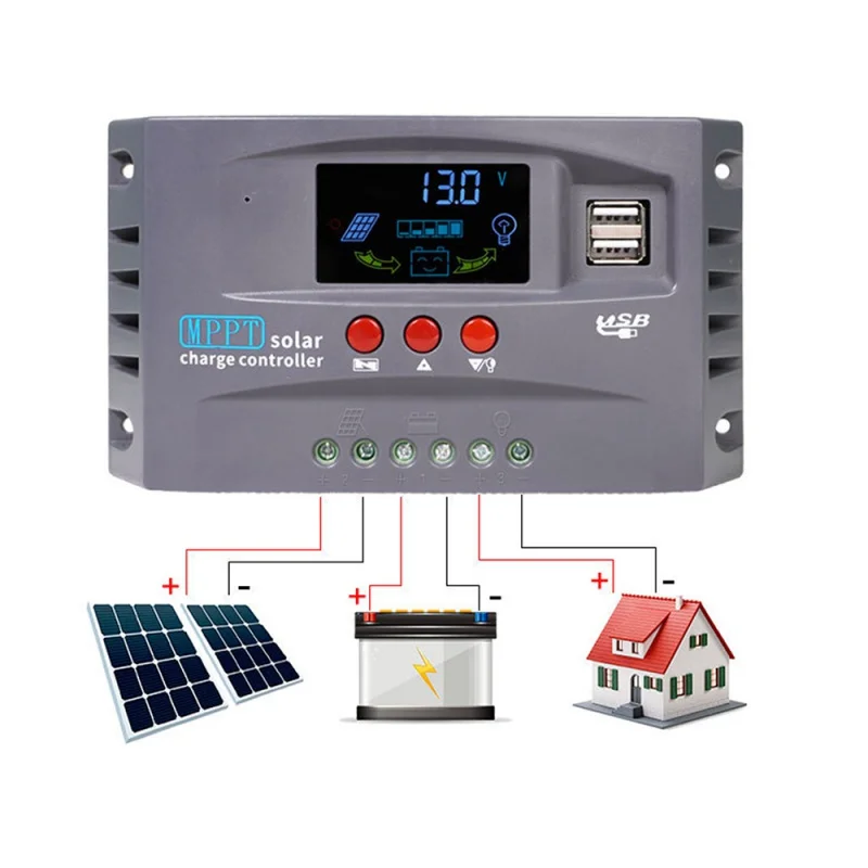 

MPPT Solar Charge Controller 12V 24V Auto 30A 20A 10A with LCD Display Dual USB for Lead-Acid Sealed Gel AGM Lithium Battery