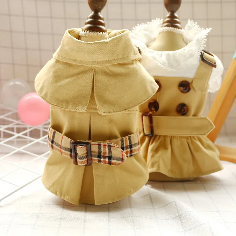 

Pet Dog Khaki Trench Dress Couple Outfit Dog Dress Coat Yorkie Chihuahua Poodle Puppy Dog Jacket Coat Small Medium Dogs Outfits