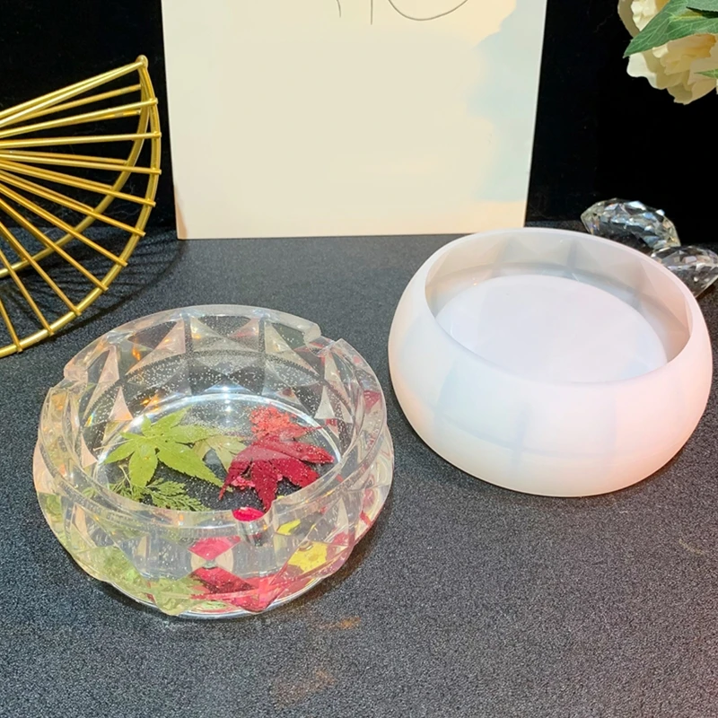 

Mirror Cut Face Diamond Face Lotus Ashtray Mold Diy Storage Silicone Mold Handmade Crystal Glue Mold for DIY Craft