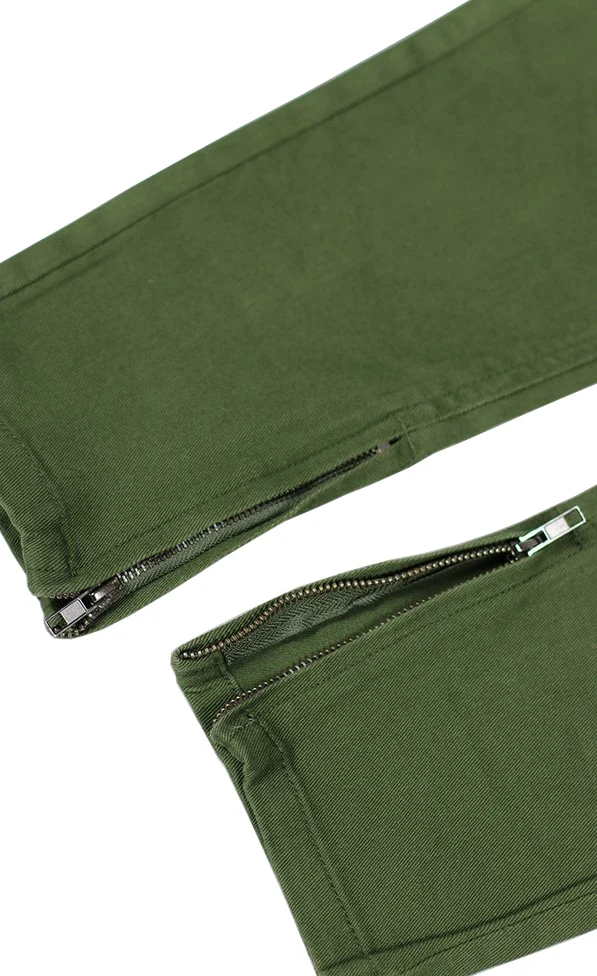 Men Zipper Destroyed Jeans Stretch Fashion Army Green Ripped Men Skinny Jeans Y2631