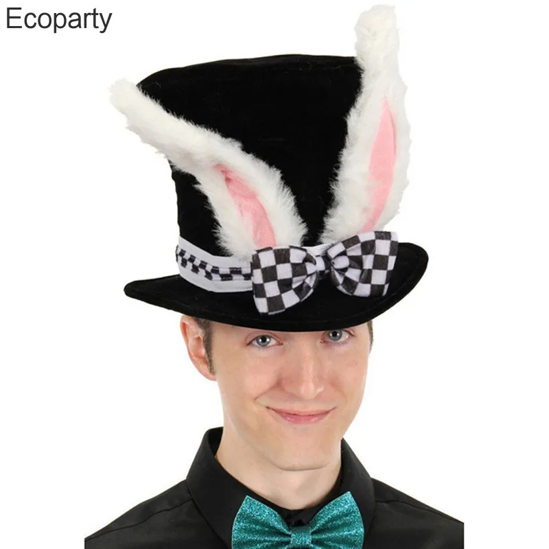 

Men Women Easter Day White Rabbit Top Hat Alice Wonderland Cosplay Bunny Bowler March Hare Costume Accessory Topper With Ears