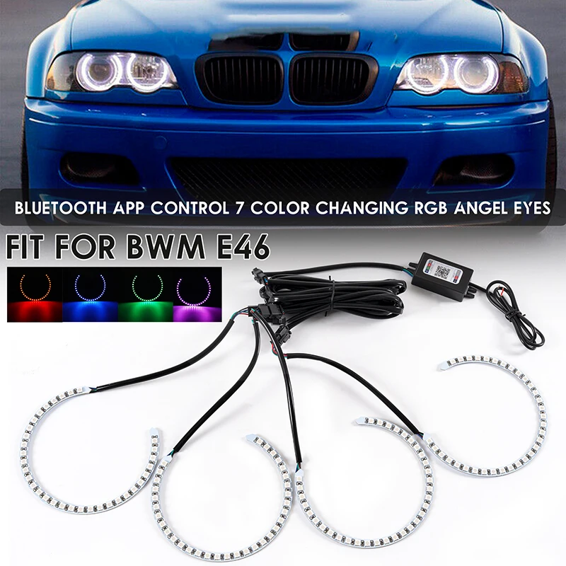 

5050 SMD RGB комплект светодиодов «глаза ангела» Bluetooth Приложение подходит для BMW 3 5 7 серии E38 E39 E46 многоцветный 131*146 мм 131 мм