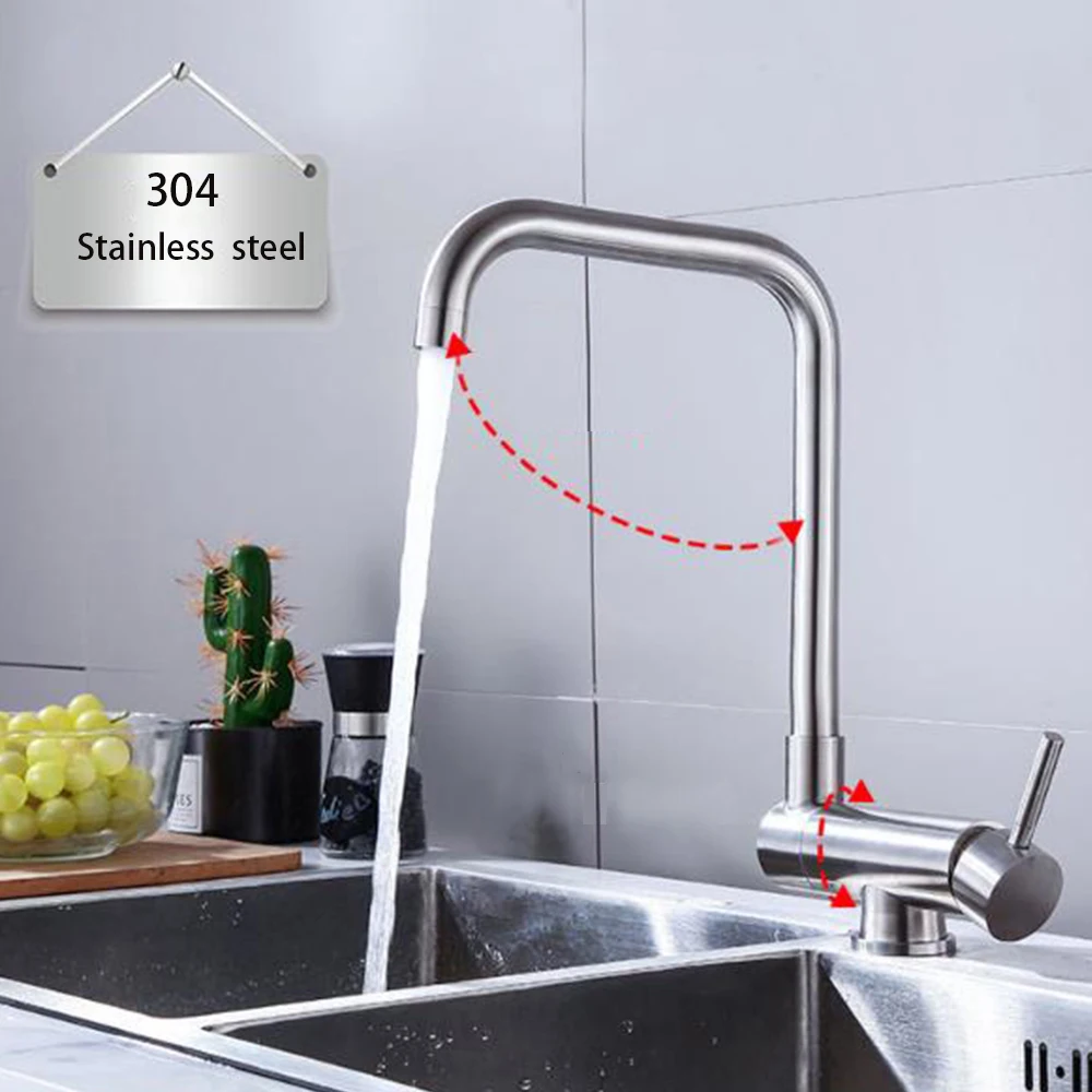 

360 Free rotation kitchen basin faucet taps body 304 stainless steel mixer water cold & hot single handle ceramic valve core