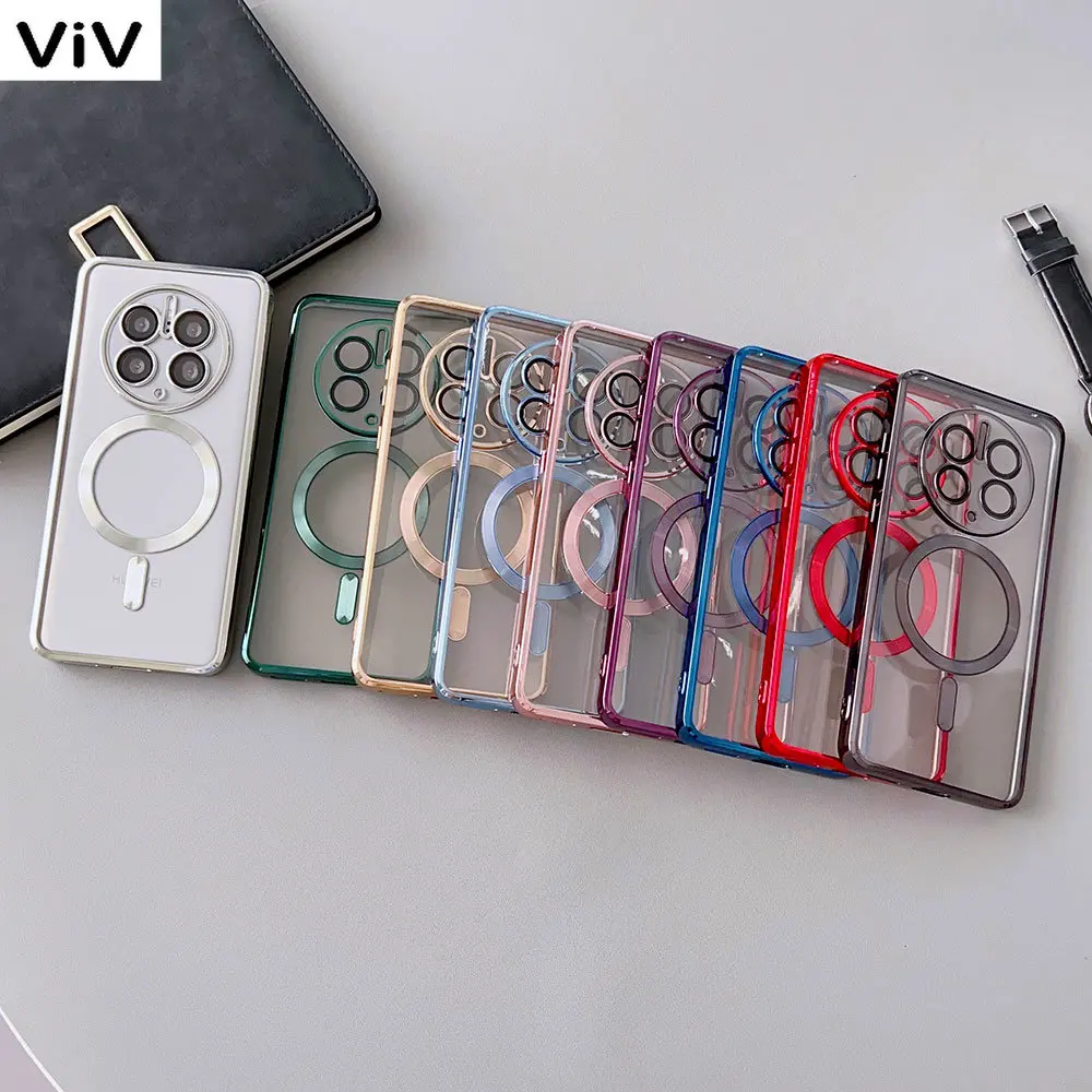 

Wireless Charge Case for Huawei Mate 50 40 Pro P50 P40 P30 Pro Cover Magnet for Magsafe Plating Clear Soft Lens Film Shell Funda