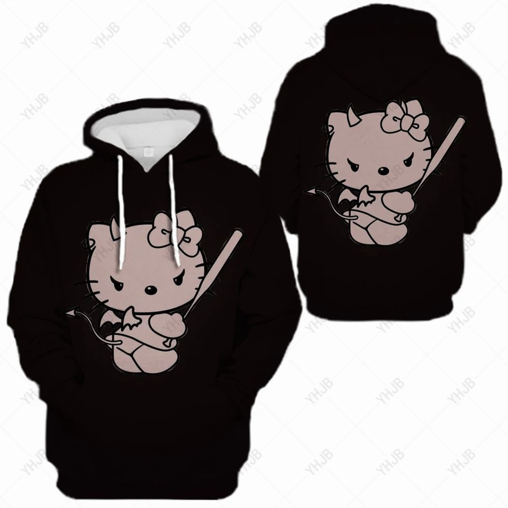 

Hello Kitty Print Sweatshirt Hoodies Women Clothing Polyester Blouses Long Sleeve Tops Loose Pocket Sweatshirt Casual Pullover