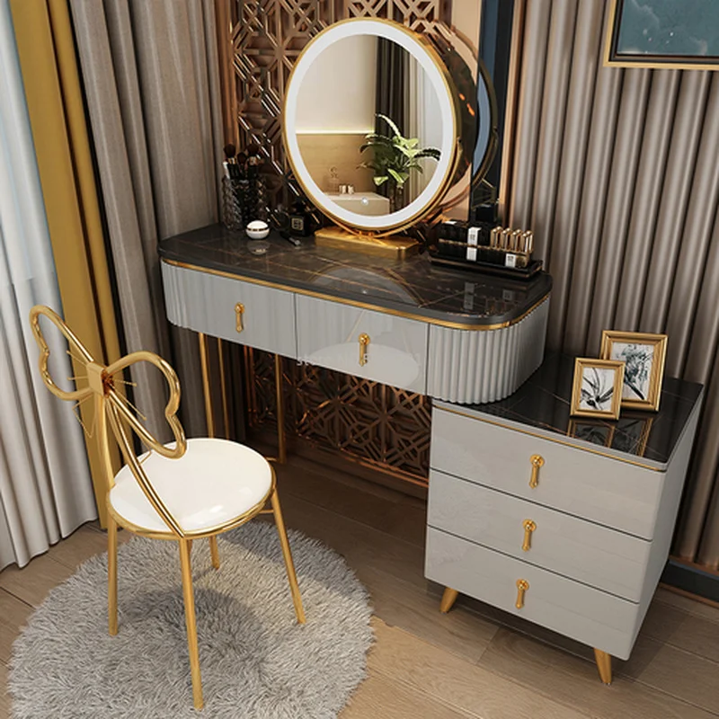 

Storage Makeup Vanity Mirror Lights Table Organizer Desk Modern Laden Chest Drawers Bedroom Furniture Dresser Table Set WRXYH