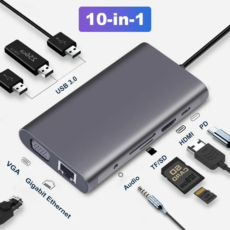 

USB C HUB Type C to HDMI 4k Multi USB 3.0 HUB VGA RJ45 Lan Ethernet Adapter Dock for MacBook Pro Type C docking station Genuine