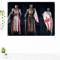 vintage knights templar armor posters tapestry wall hanging painting home decoration medieval warrior military banners flags y7