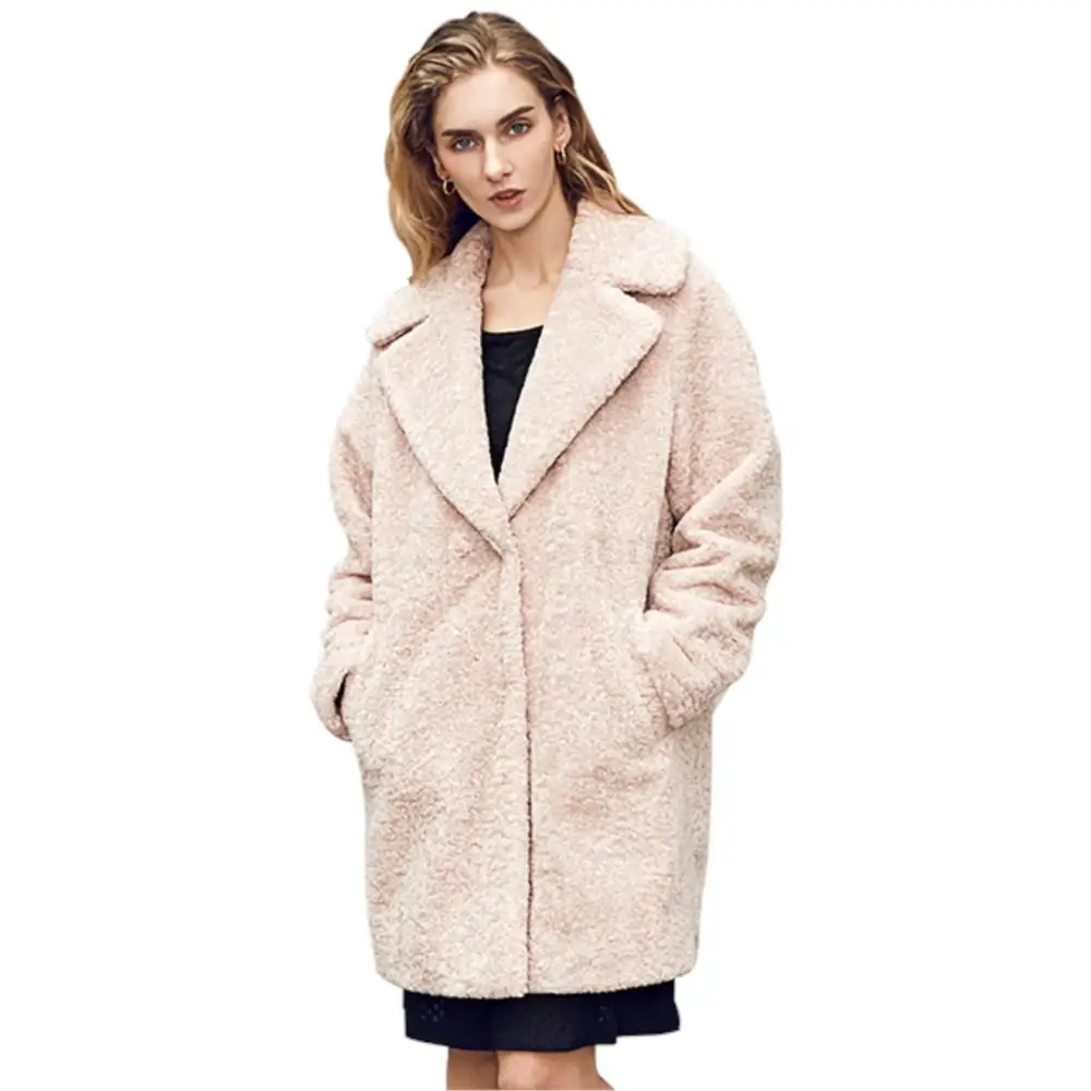 Luxury Winter Women's Coat Warm Long Simple Real Fur Coat Women Fashion Designer Teddy Soft Pure Color Lapel Jackets Parkas