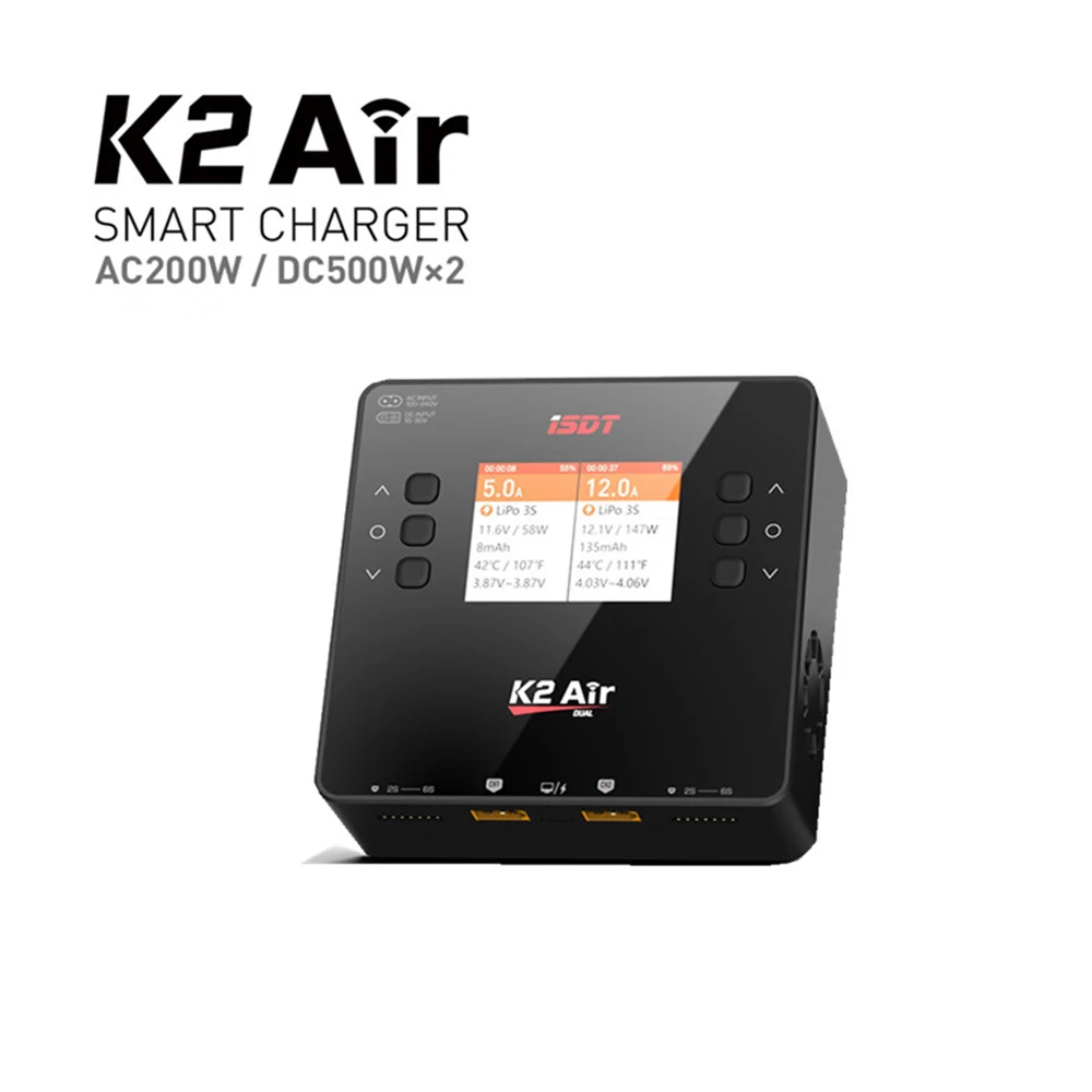 ISDT K2 Air AC 200W DC 500Wx2 20A Dual Channel Balance Lipo Charger Smart Discharger For Lipo NiMh Pb Battery