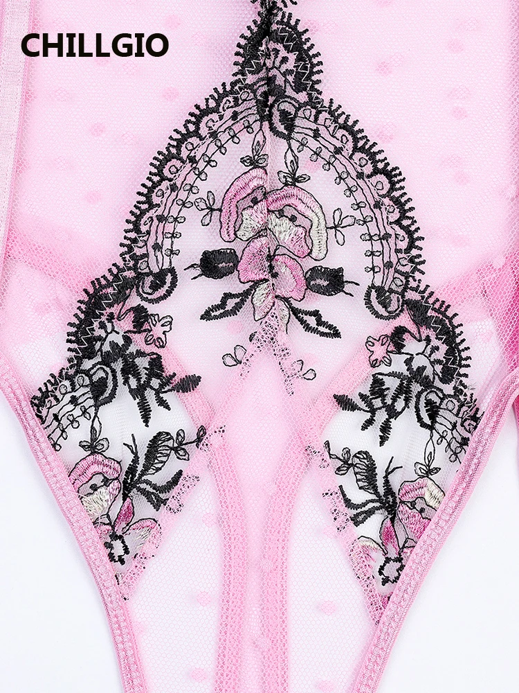 Женское прозрачное боди CHILLGIO розовое милое интимное Эротическое Сетчатое на