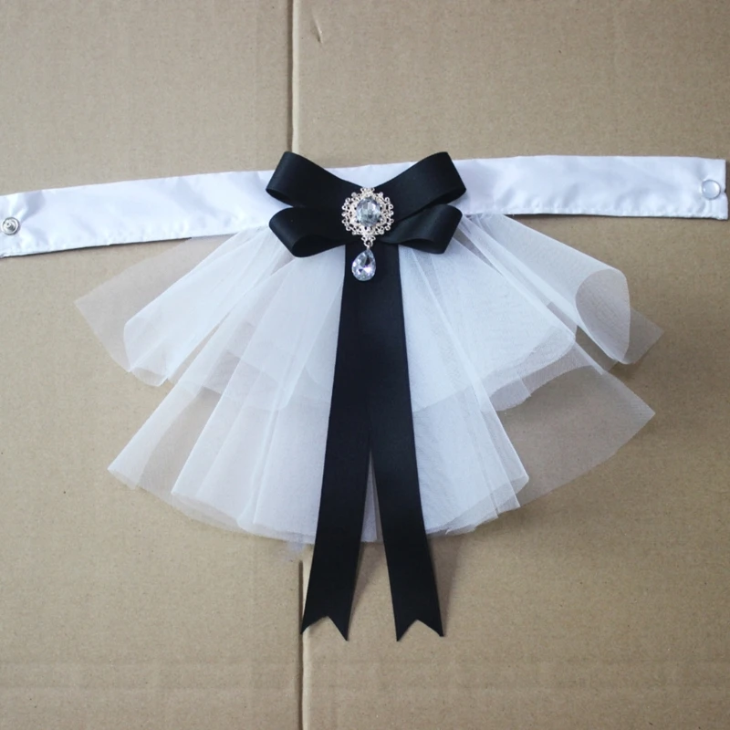 

Многослойный гофрированный сетчатый шейный галстук в викторианском стиле в стиле стимпанк, накладной воротник с бантом и хрустальной подвеской, блузка в колониальном стиле Y1QD