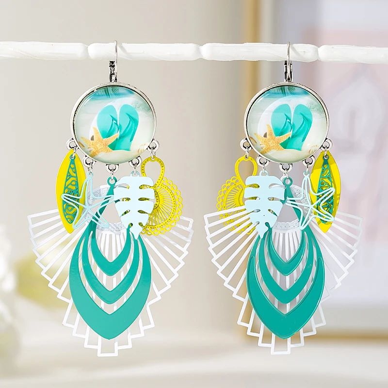 

Богемные серьги с большим сектором, латунные кисточки, длинный Веер-серьги-подвески в форме для женщин