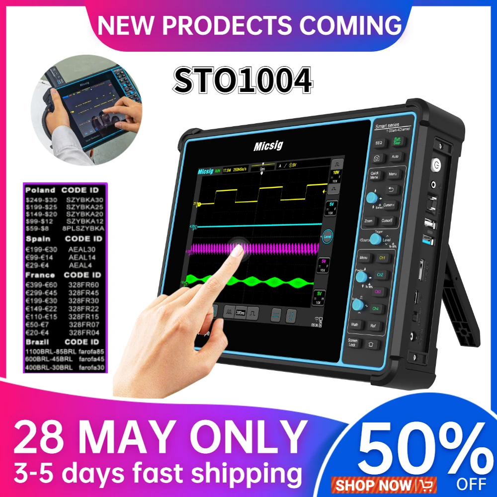 

Micsig Tablet Digital Oscilloscope Automotive Handheld Touch Oscilloscope Multimeter Portable Storage 4 Channel 100Mhz SATO1004