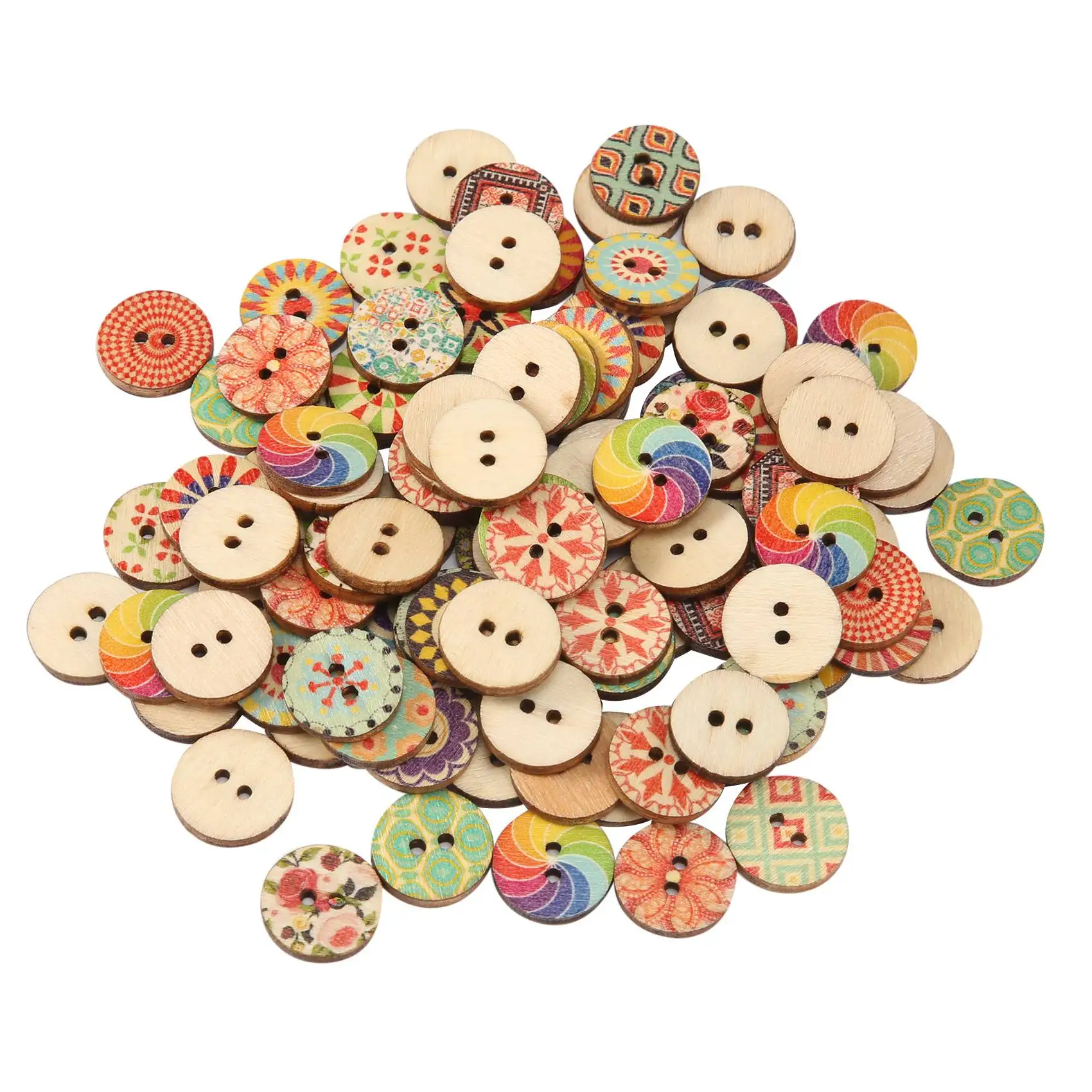 

300 шт., Разноцветные деревянные пуговицы с 2 отверстиями
