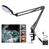magnifying glass with light and stand 3 color modes stepless dimmable 5 5 diopter glass lens adjustable swivel arm led magnifier